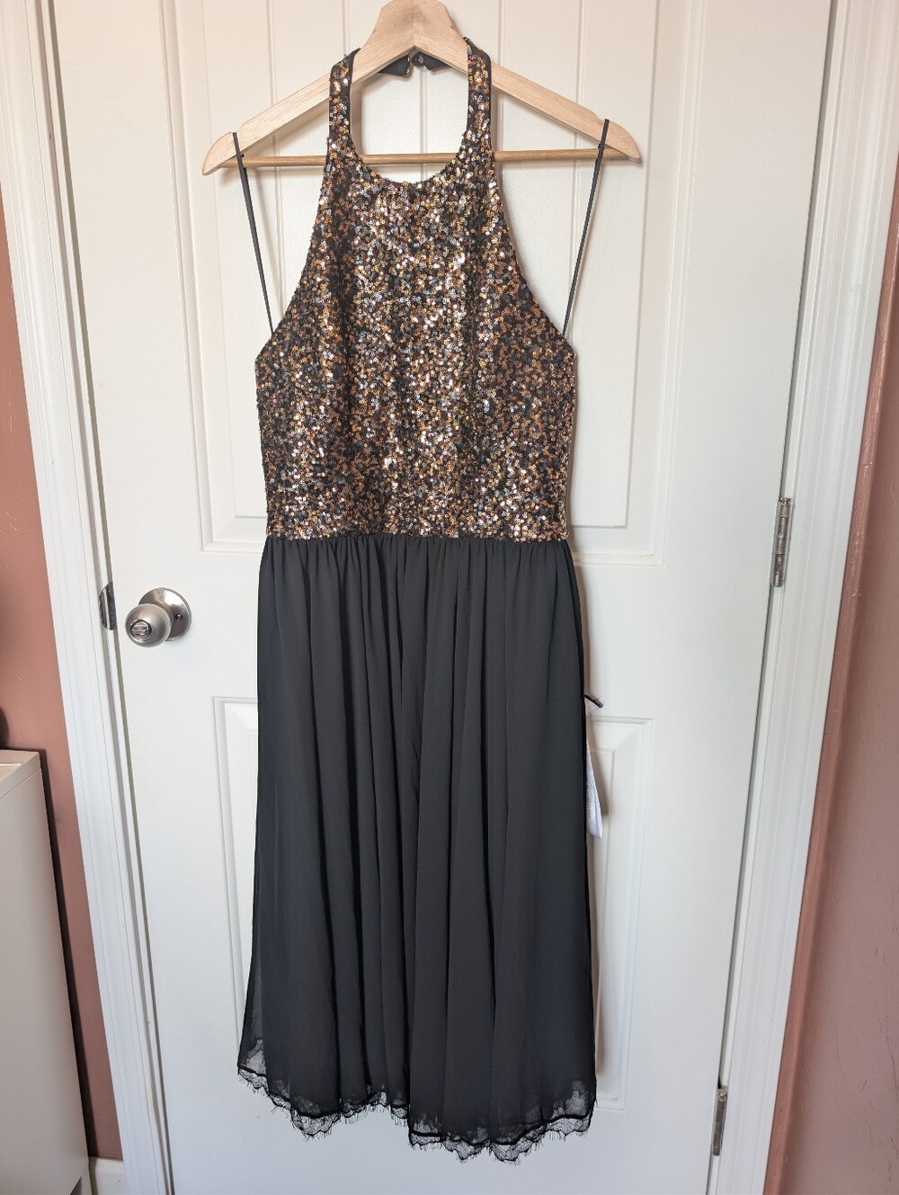 NWT Dress the Population Tatiana Sequin Midi Dress Medium Yellow/Black